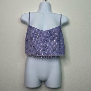 Coty USA NWT Women’s Vintage Purple Shimmer Beaded Crop Sleeveless Top Size M